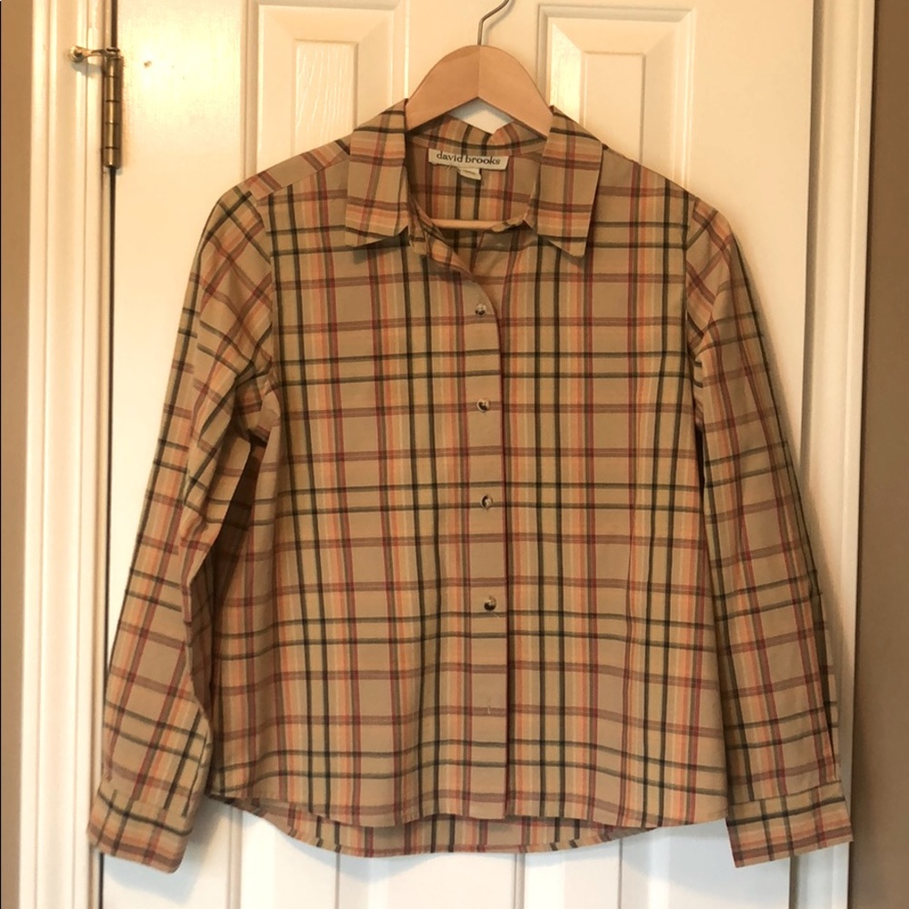 Tan long sleeved David Brooks plaid shirt, PM